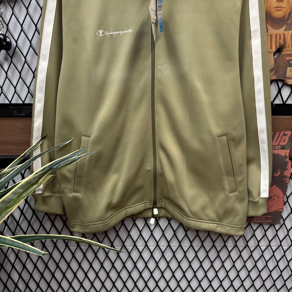 90s 챔피온 재팬 골드윈 져지 사이드 트랙 라인 포인트 카키 상품이미지4