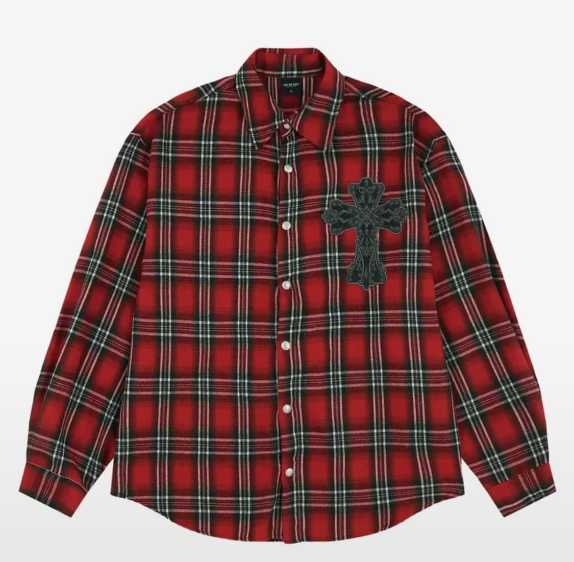 오버핏 패치 체크 셔츠-레드 상품이미지1