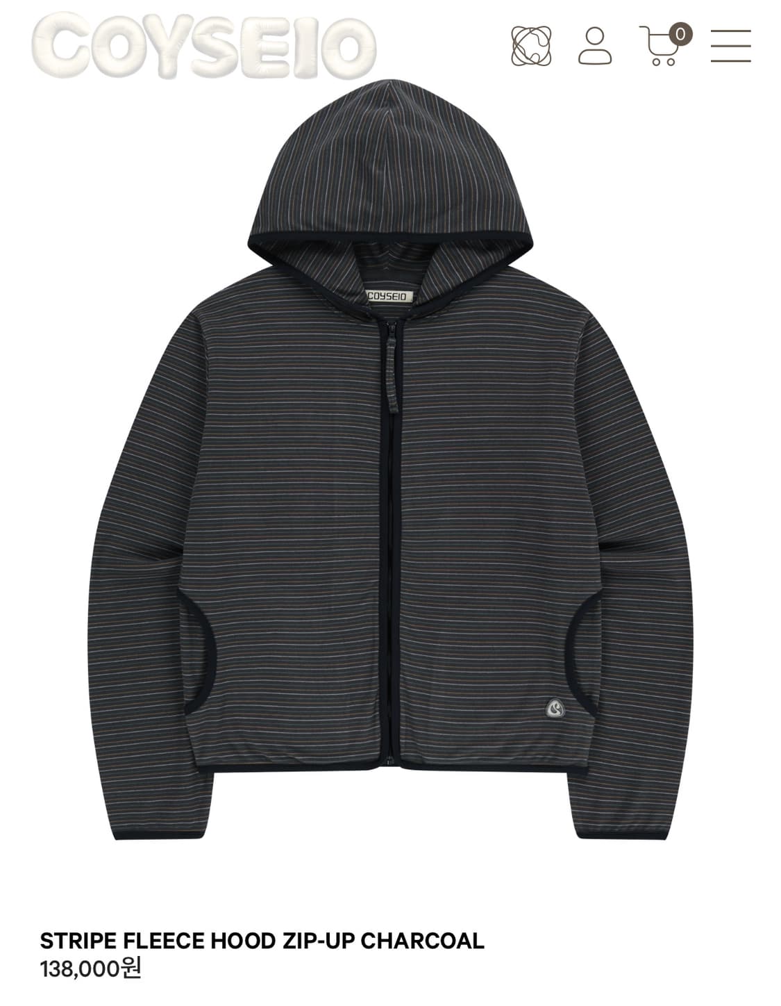 코이세이오 스트라이프 후드 집업 차콜 상품이미지1