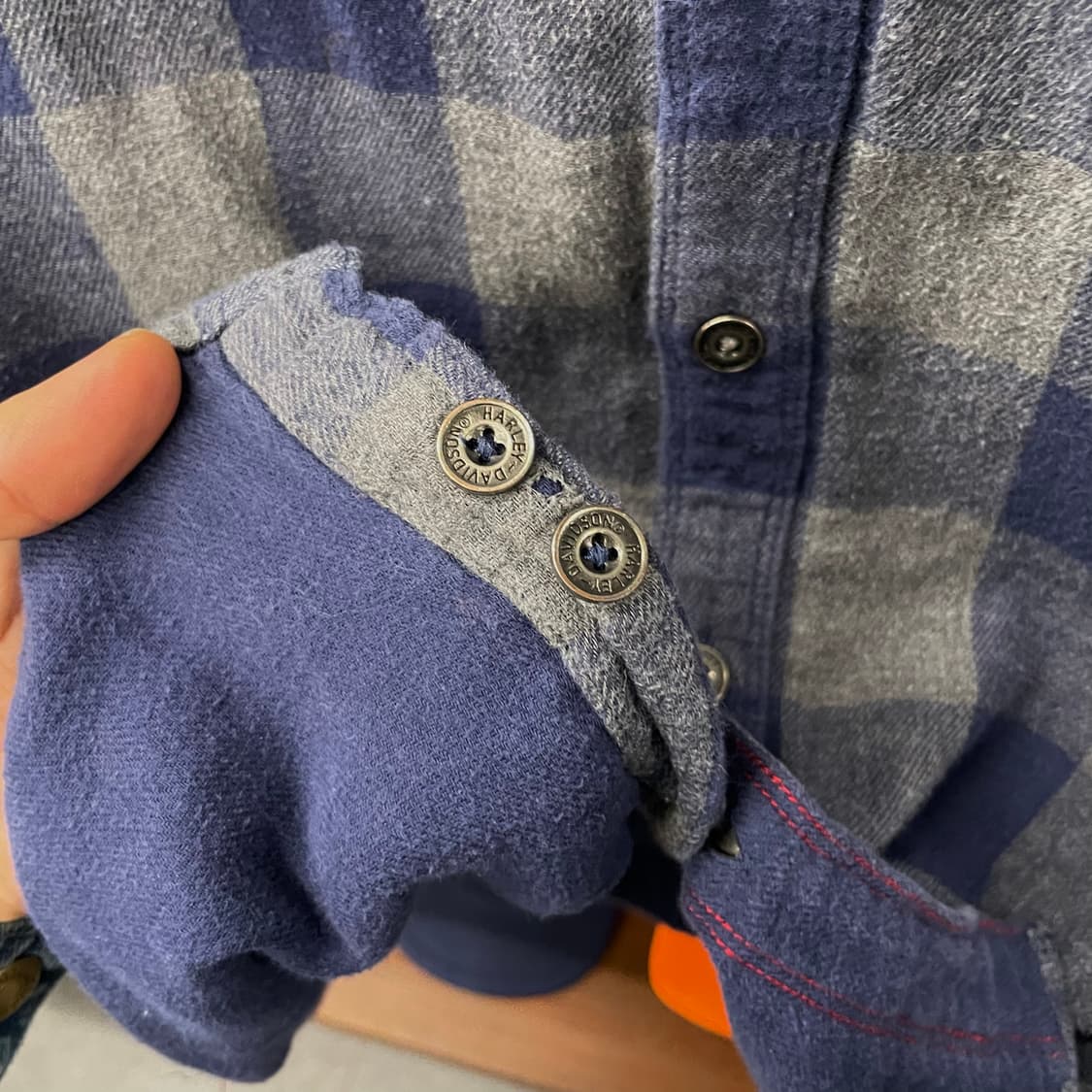 할리데이비슨 모터 사이클 암 패치 로고 멀티체크 포켓 셔츠 상품이미지9