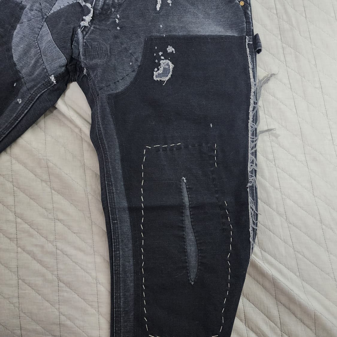 [M] 세인트미카엘 24aw 더블니 플레어 데님 블랙 상품이미지4