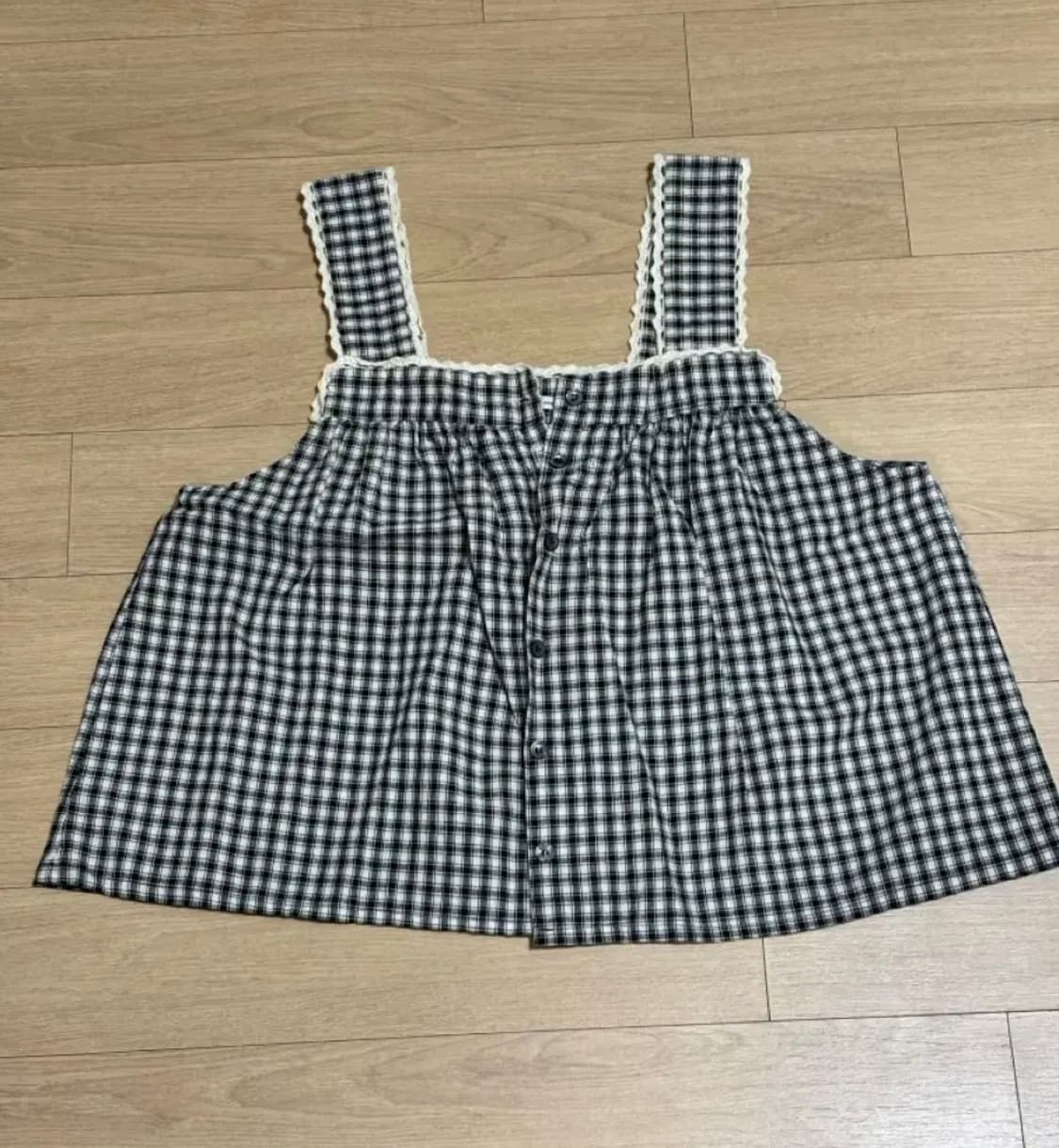 체크 패턴 민소매 블라우스 슬리브리스 나시 잔체크 깅엄체크 여성 슬리브탑 상품이미지1