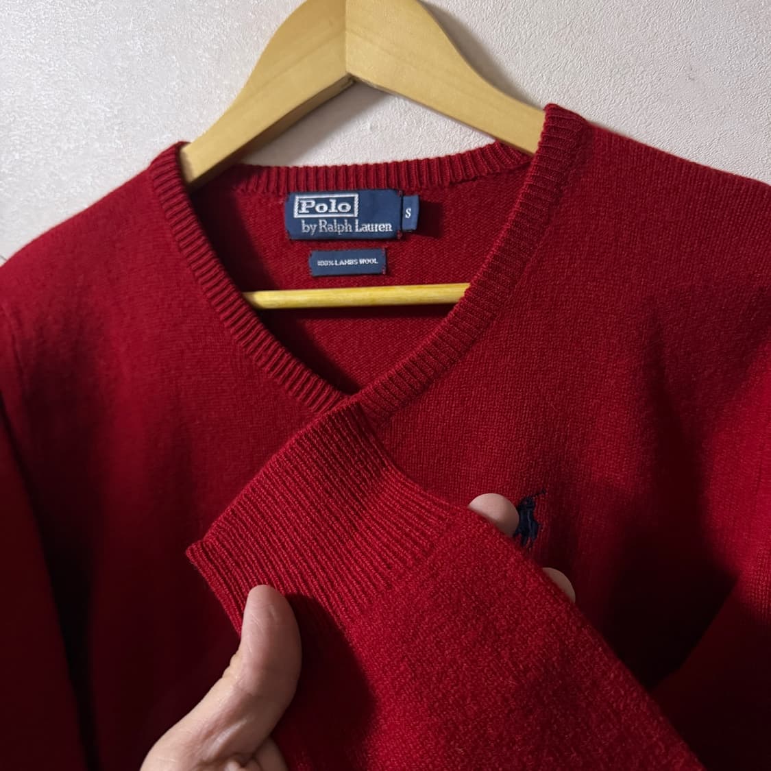 폴로 랄프로렌 브이넥 다크레드 램스울 니트S (55정도) 상품이미지5