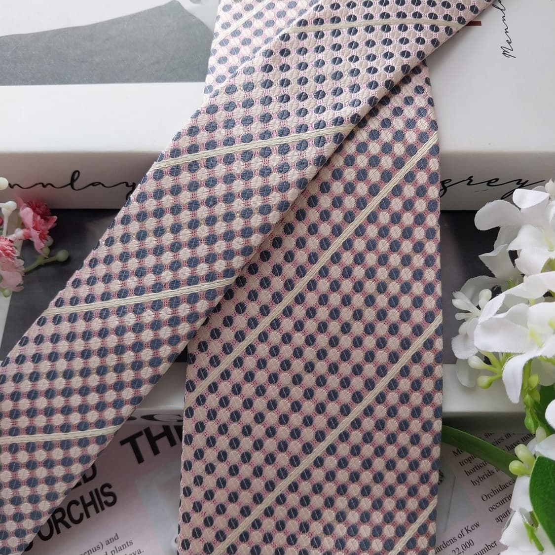 DAKS 닥스 실크 핑크 도트 패턴 넥타이 8.3cm A+등급 K2394 상품이미지3