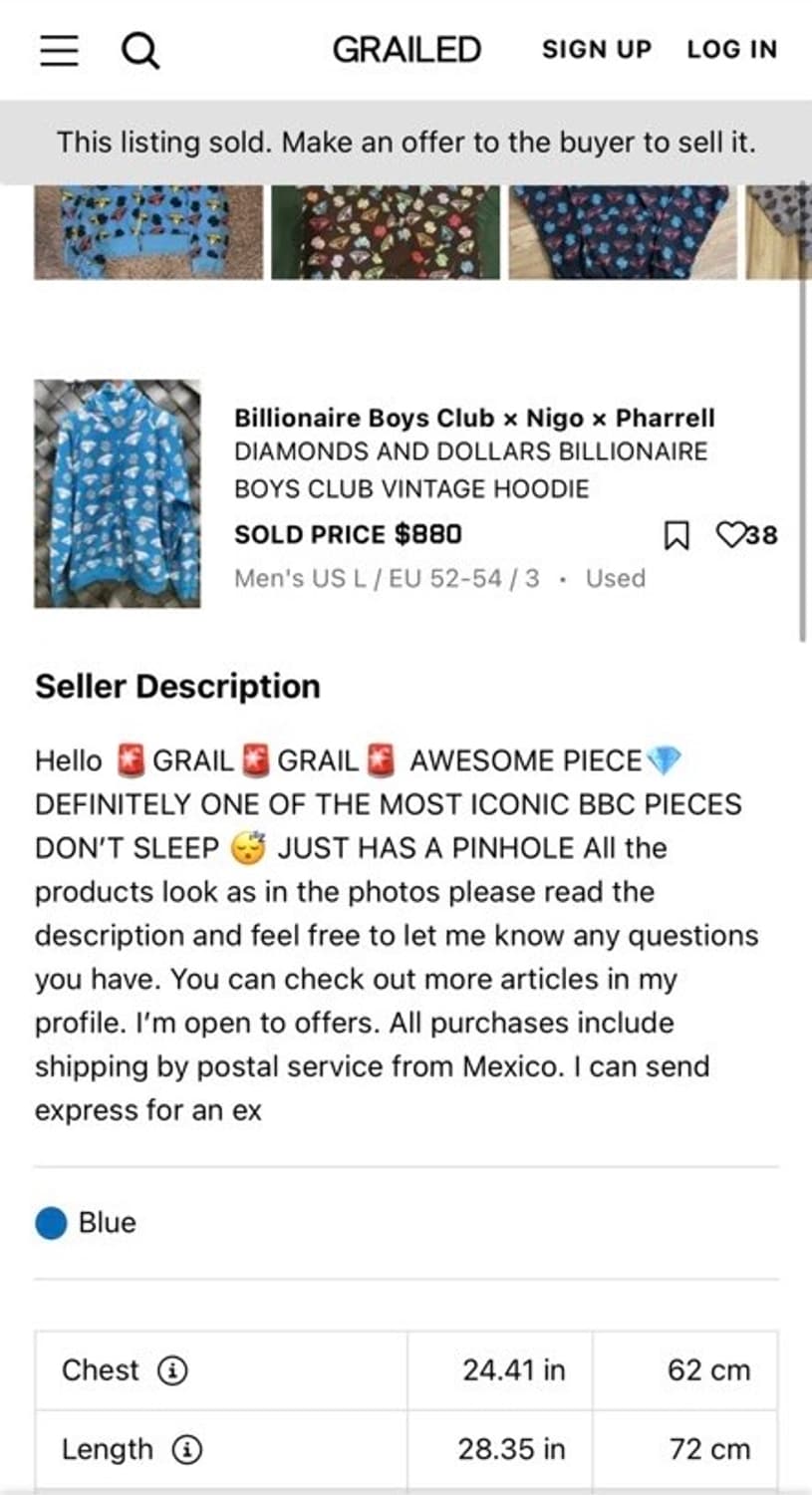 BBC X 니고 X 퍼렐 빌리네어보이즈클럽 다이아몬드 풀 후드집업 상품이미지2