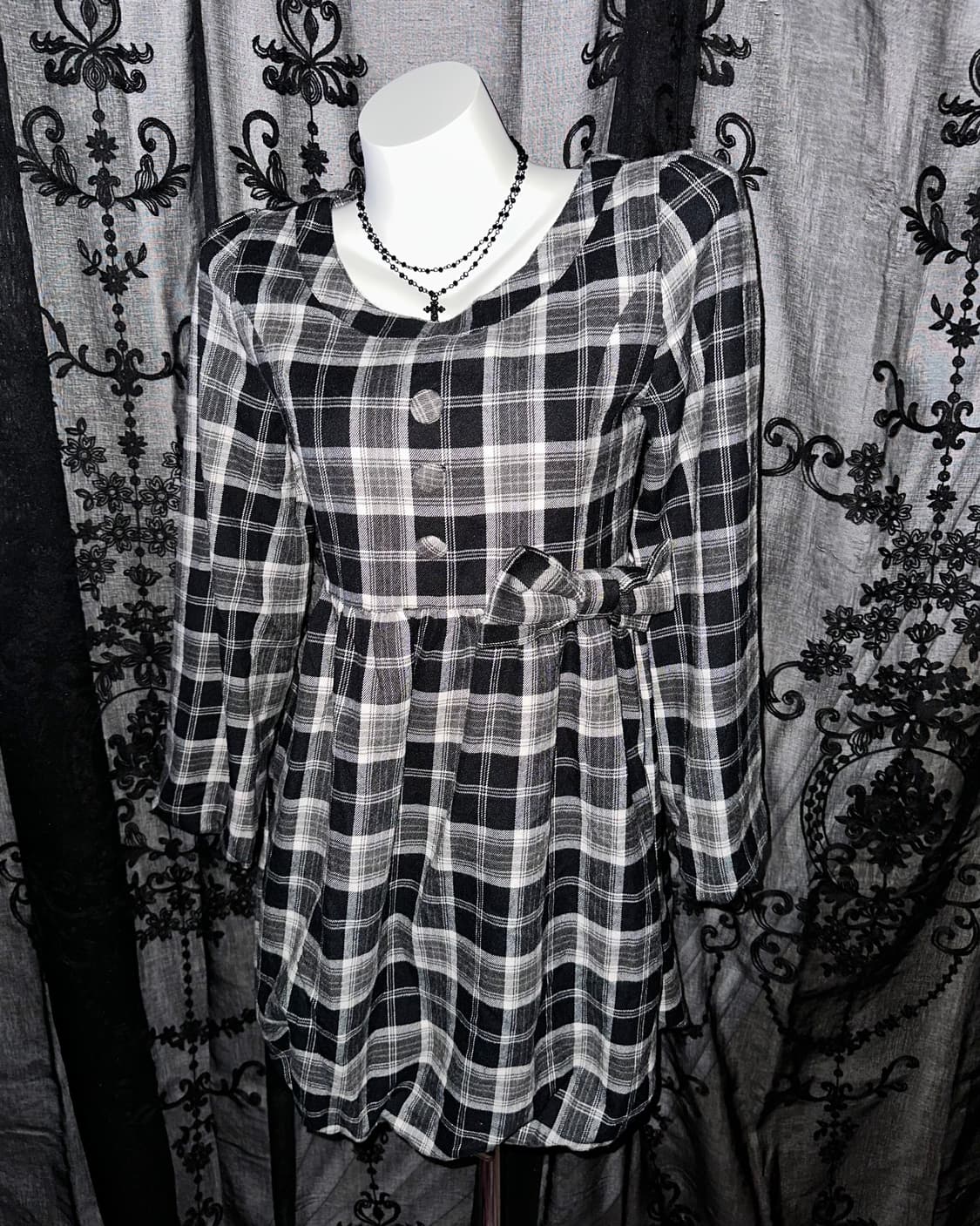 Black Checkered Baby Doll Dress 상품이미지2