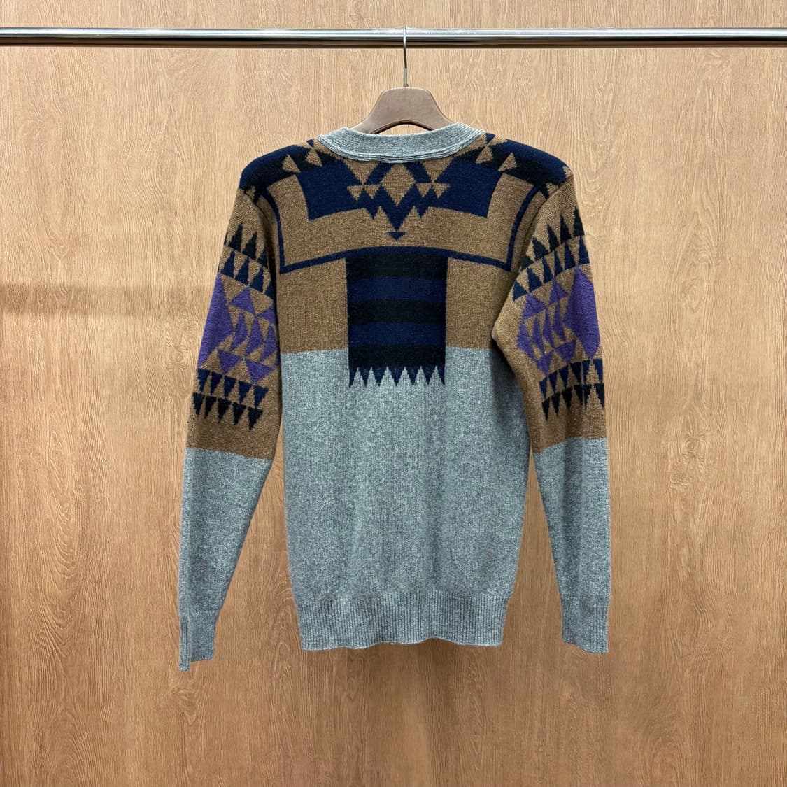 사카이 브이넥 긴팔 울 블렌드 가디건 보헤미안 기하학 패턴 디테일 그레이 상품이미지3