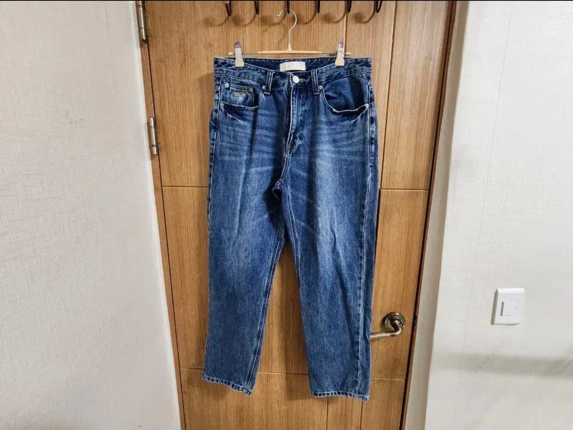 (33)플랙 레귤러 라이즈 크롭 스트레이트 데님 팬츠 상품이미지1