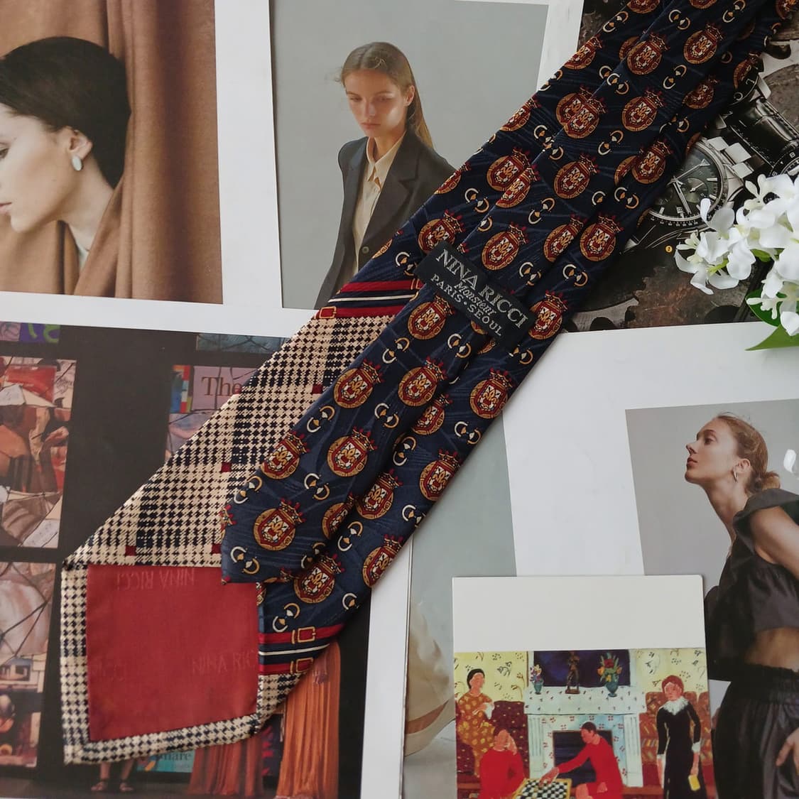 니나리치 실크 네이비 믹스 패턴 넥타이 10.1cm B등급 A19729 상품이미지5