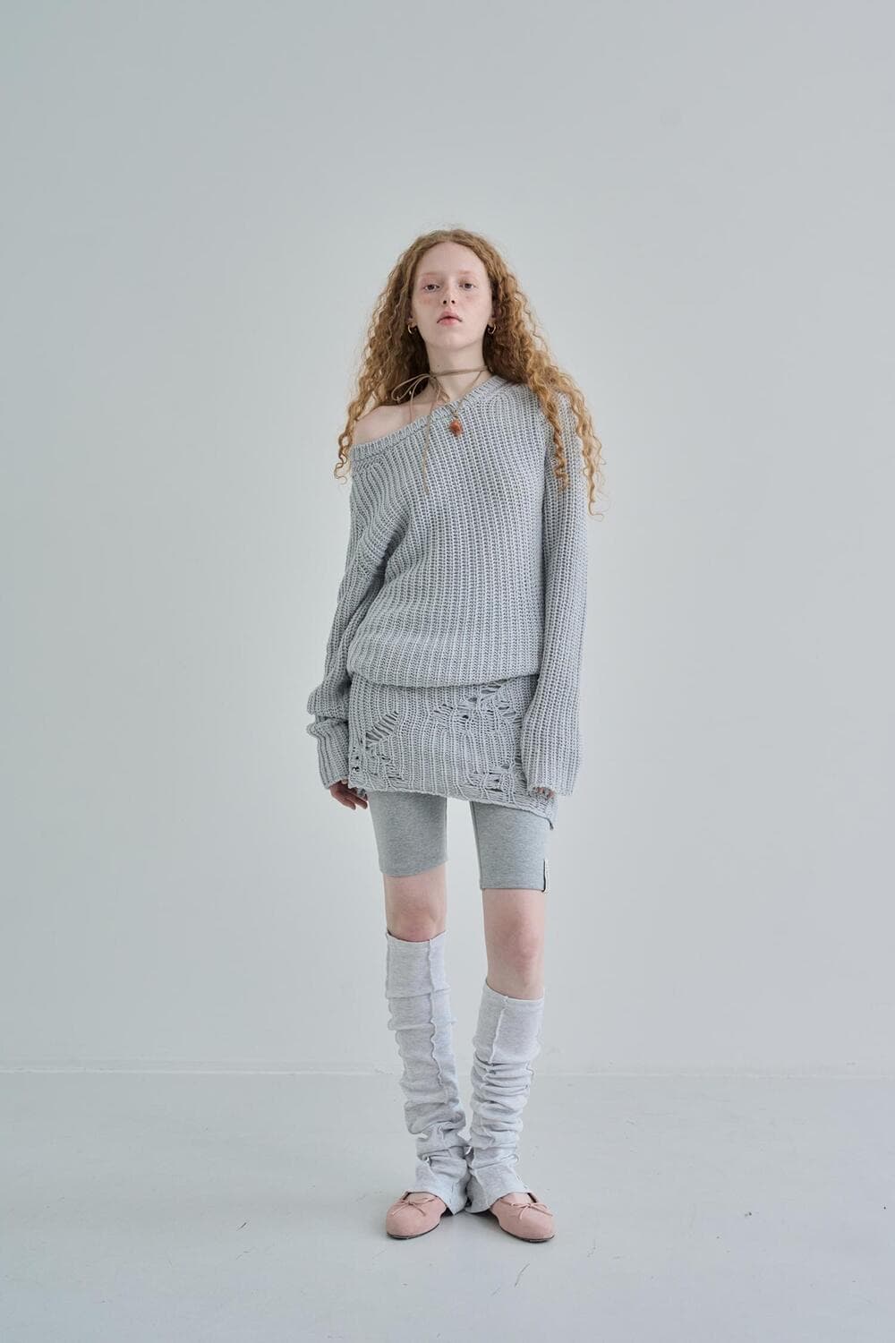 아우어솔티 Damage Net mini dress / Gray 상품이미지5