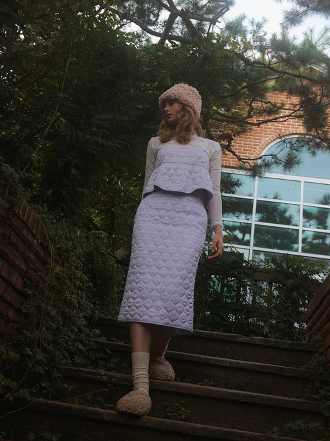 택O) [s] 오버듀플레어 자카드 퀄팅 뷔스티에, 스커트 셋업 라벤더 상품이미지2