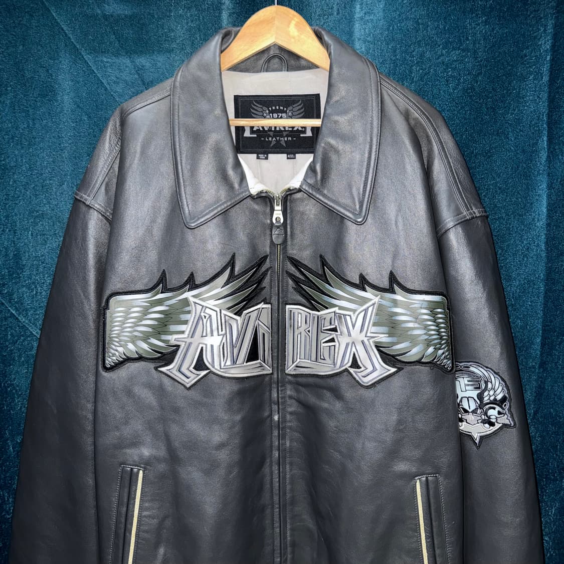 90s 아비렉스 NY 사이버 스컬 레더 바시티 자켓 (4XL)  상품이미지2