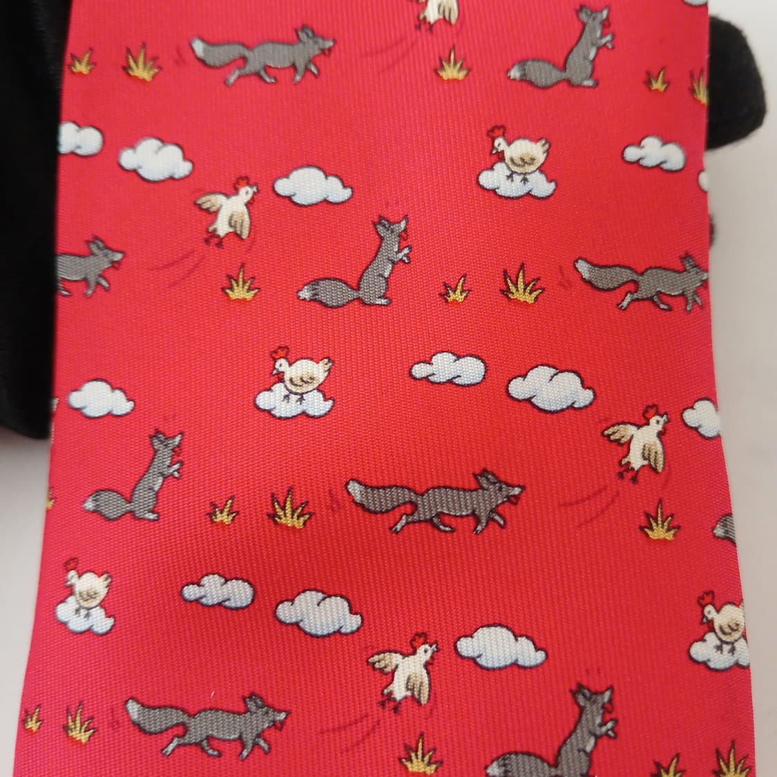 에르메스 실크 레드 닭&여우 패턴 넥타이 9.2cm A+등급 A19027 상품이미지7