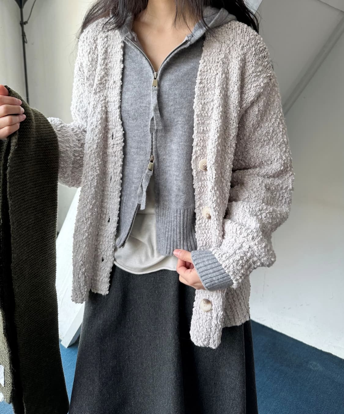 2way zip design hooded knit parka 상품이미지7