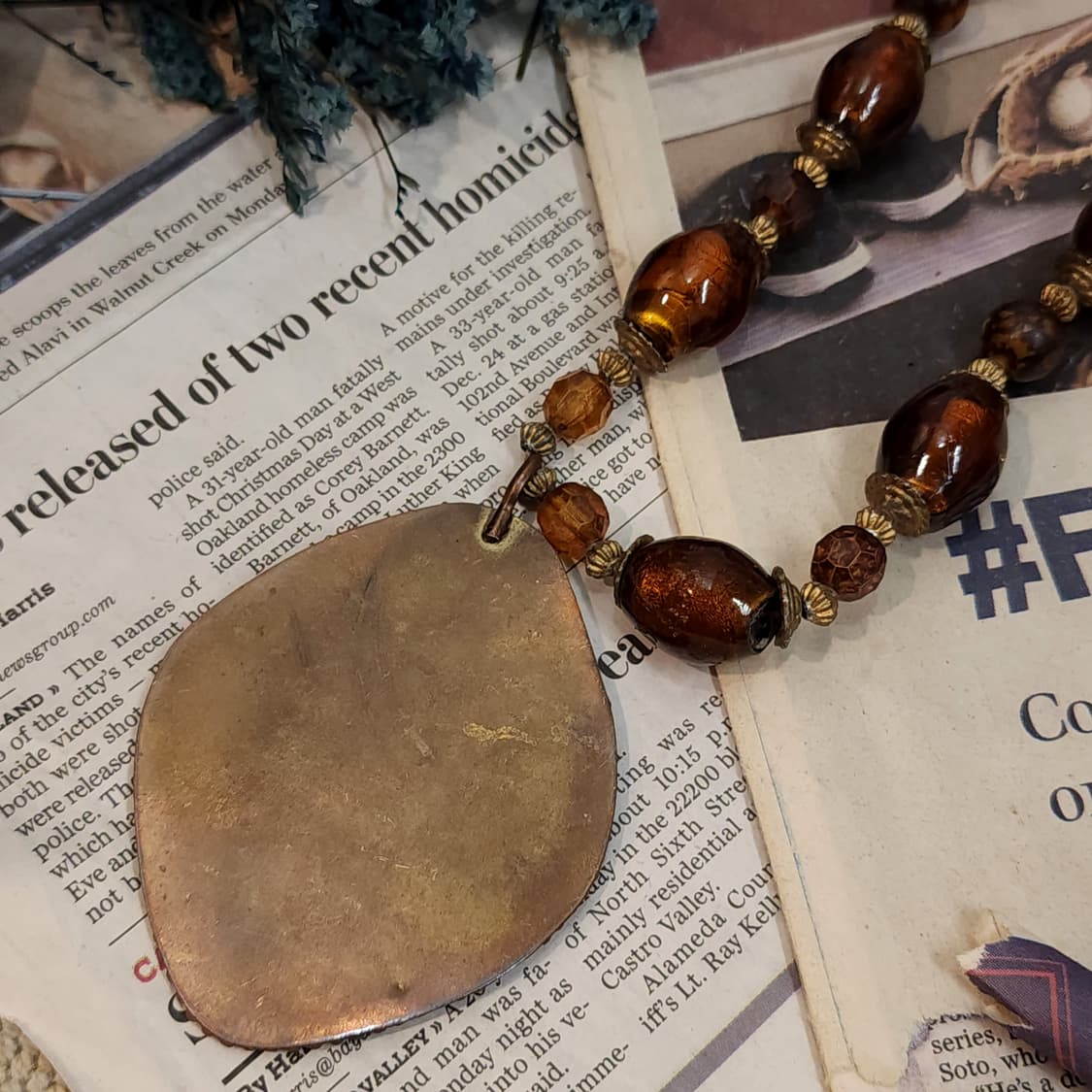 90s 프랑스 빈티지 오리엔탈 브라운 비즈 목걸이 빈티지 목걸이 상품이미지6