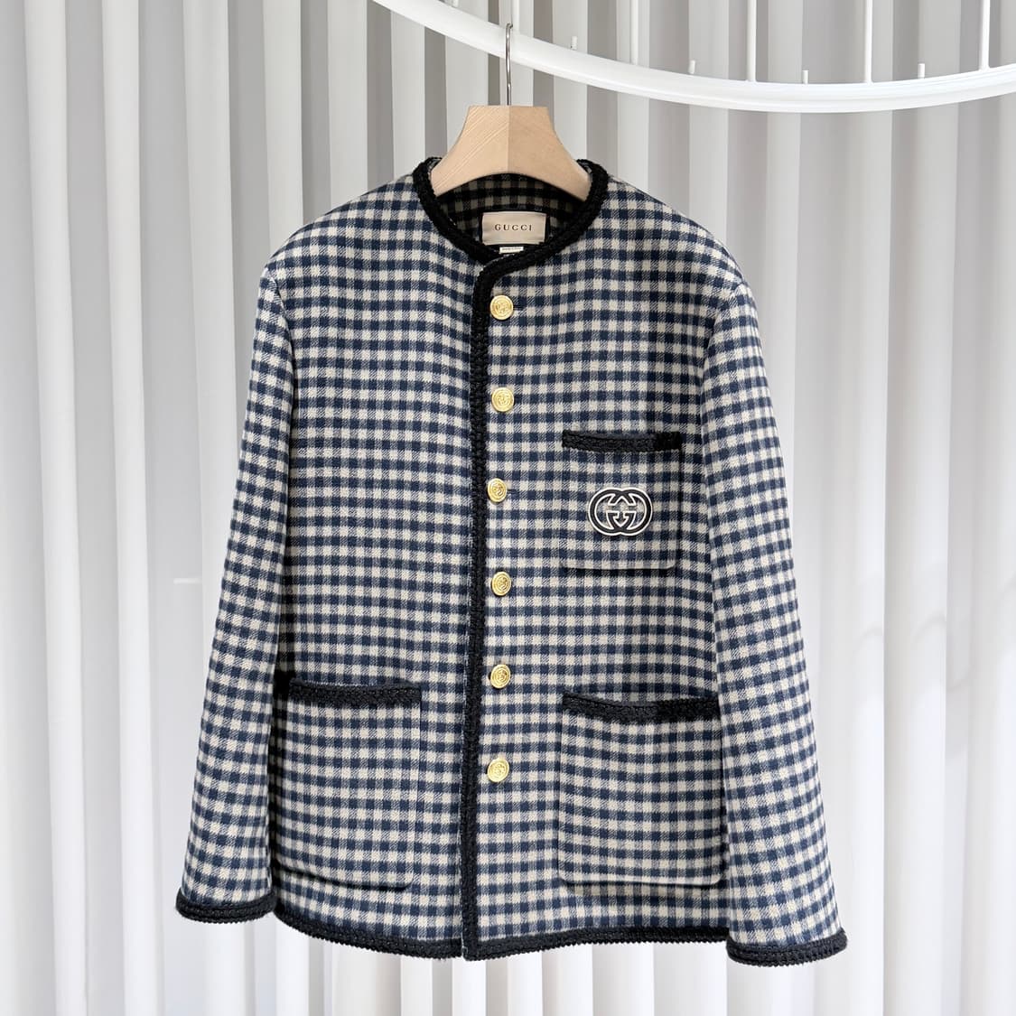 48 / 구찌 울 깅엄 자켓 인터로킹 G 베이지 자켓 상품이미지1