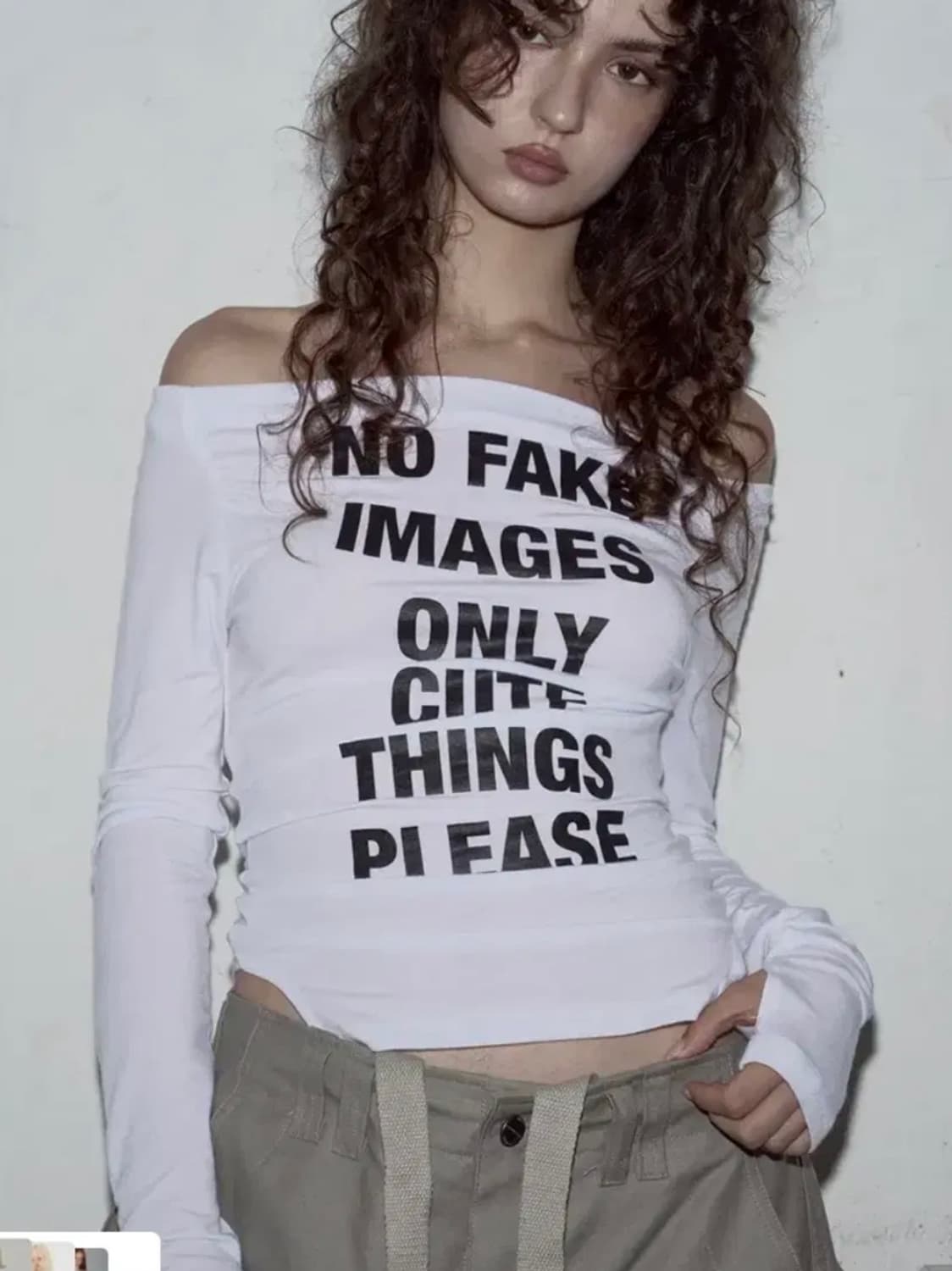 플리즈노팔로우 레터링 롱 오프숄더 탑 상품이미지1