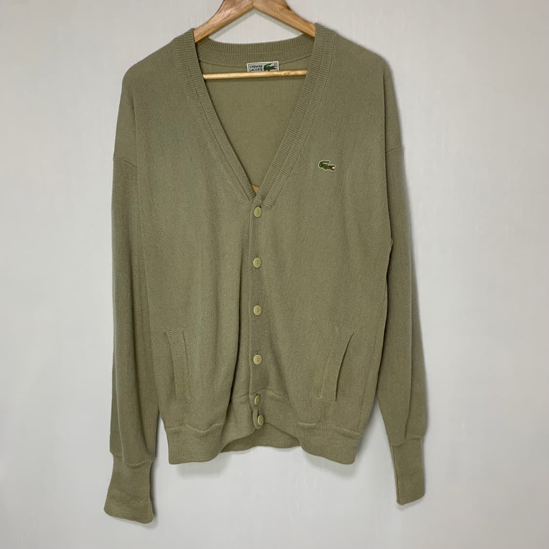 라코스테 루즈핏 브이넥 버튼 가디건 카키 베이지 남성 M 상품이미지3