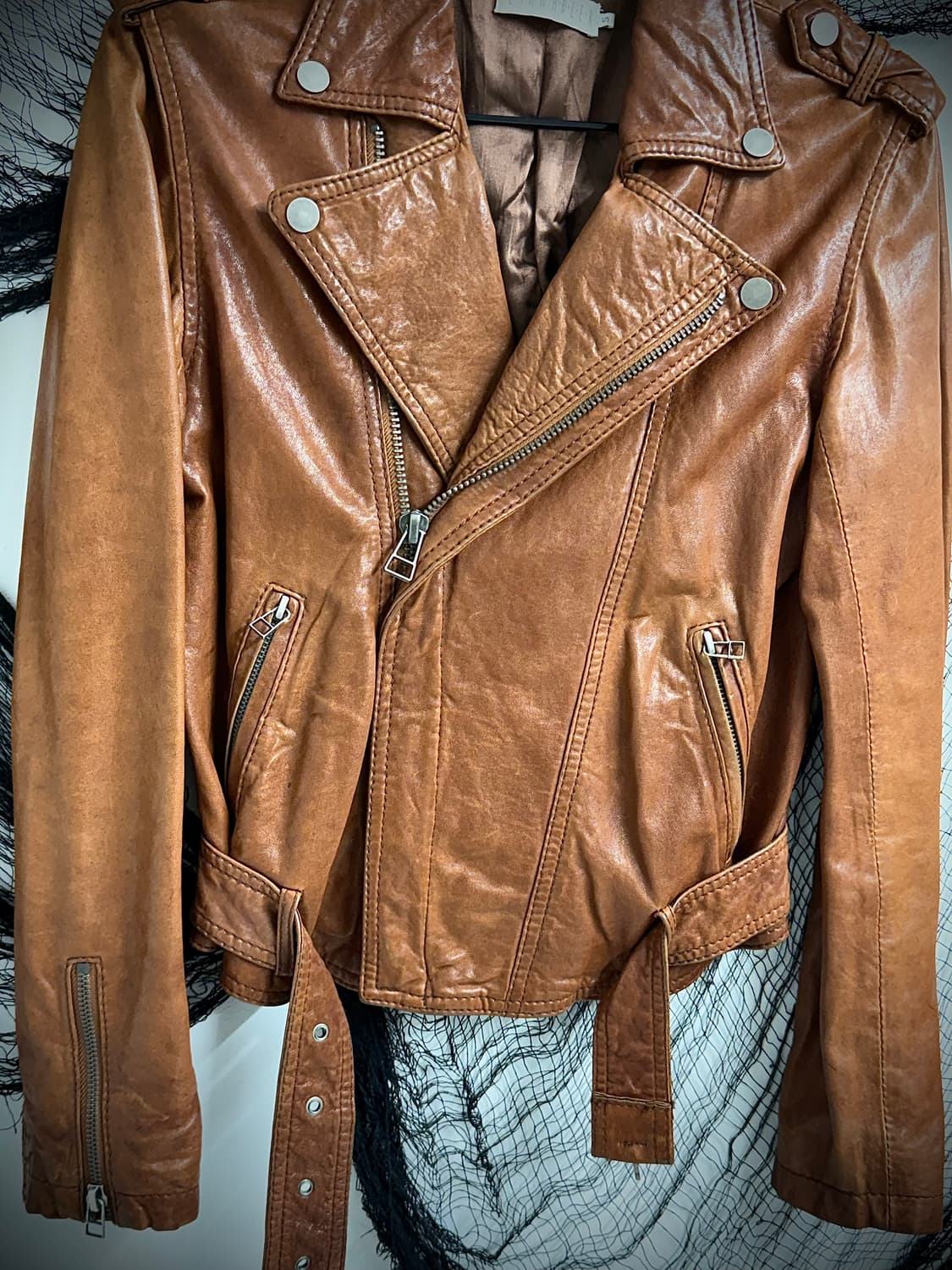 Belt detail real leather jacket 상품이미지4