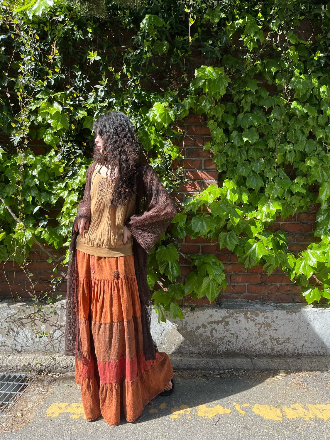 브라운 그물 니트 롱 가디건 상품이미지1