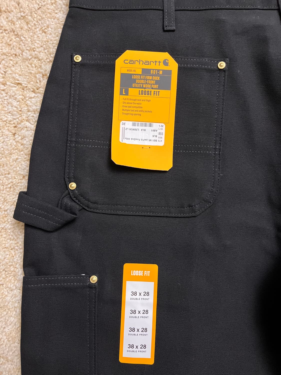 [새상품] 칼하트 B01 루즈핏 더블니 워크 팬츠 블랙 38x28 상품이미지6