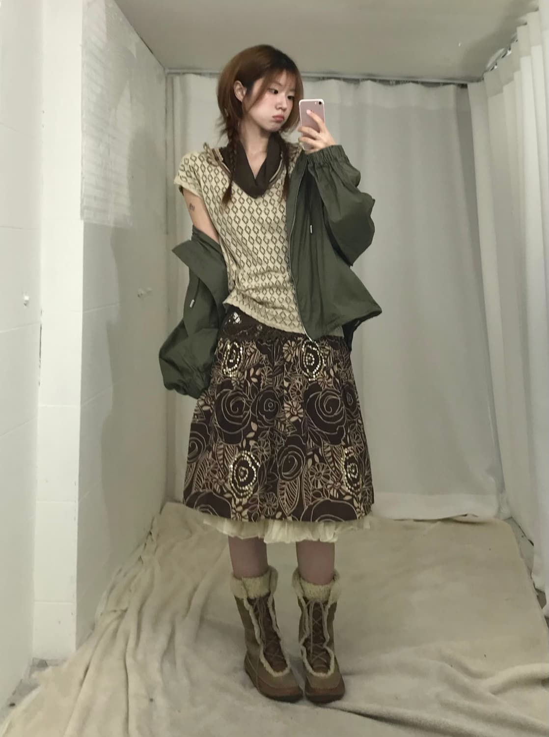 빈티지 카키 브라운 가을 히피 모리 코디 세트 상품이미지3