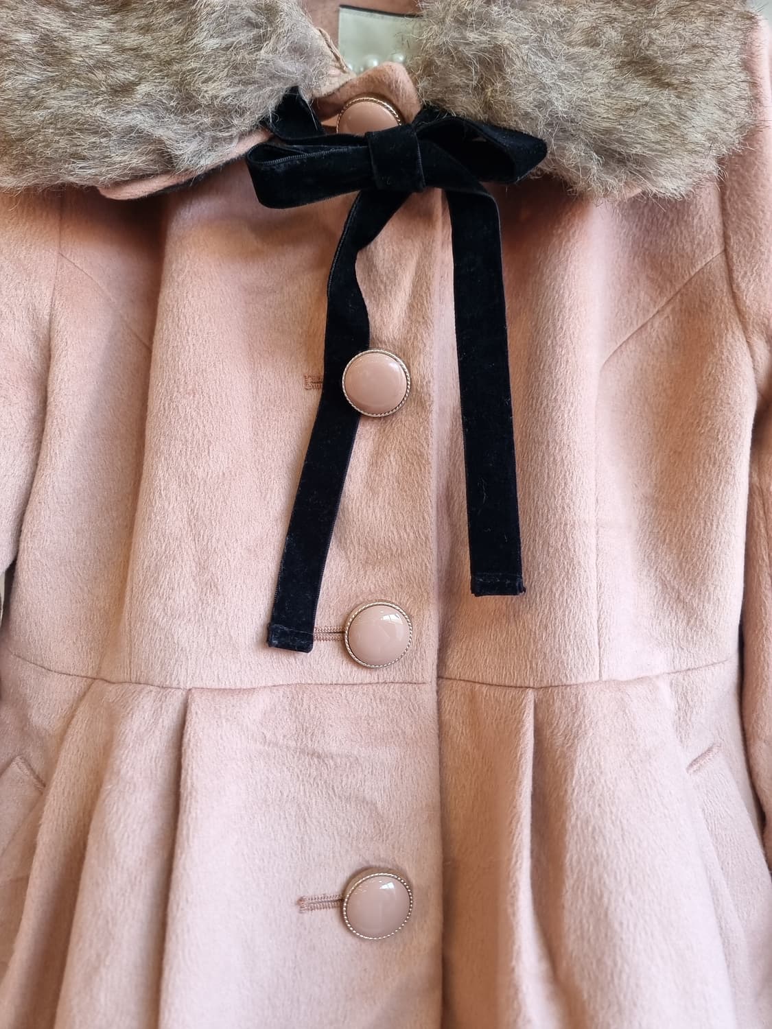 핑크 퍼 카라 리본 코트 상품이미지2