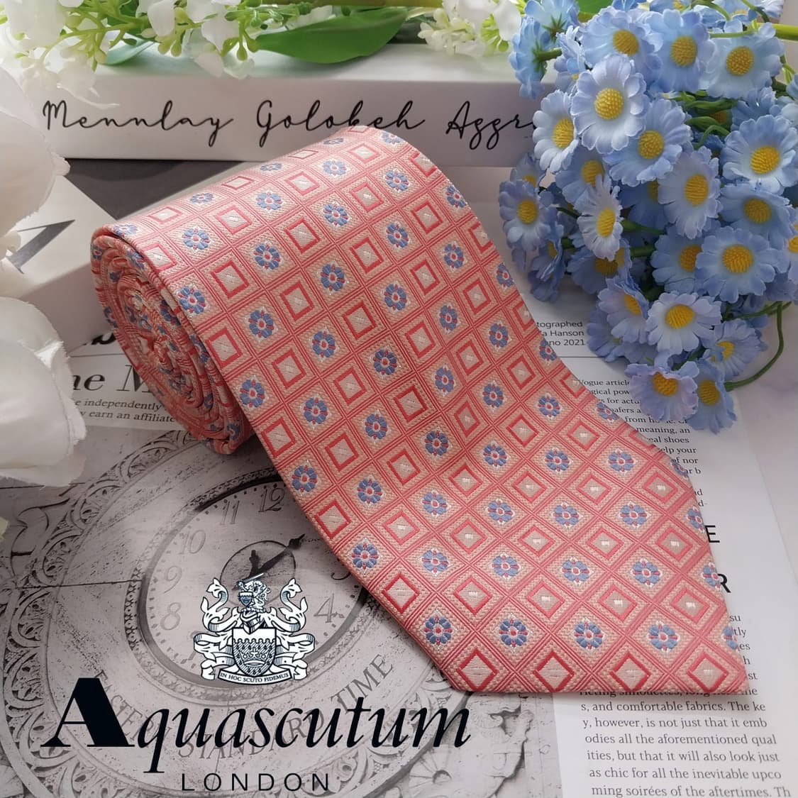 아쿠아스큐텀 넥타이 핑크 패턴 9.5cm A+등급 A1980
 상품이미지1