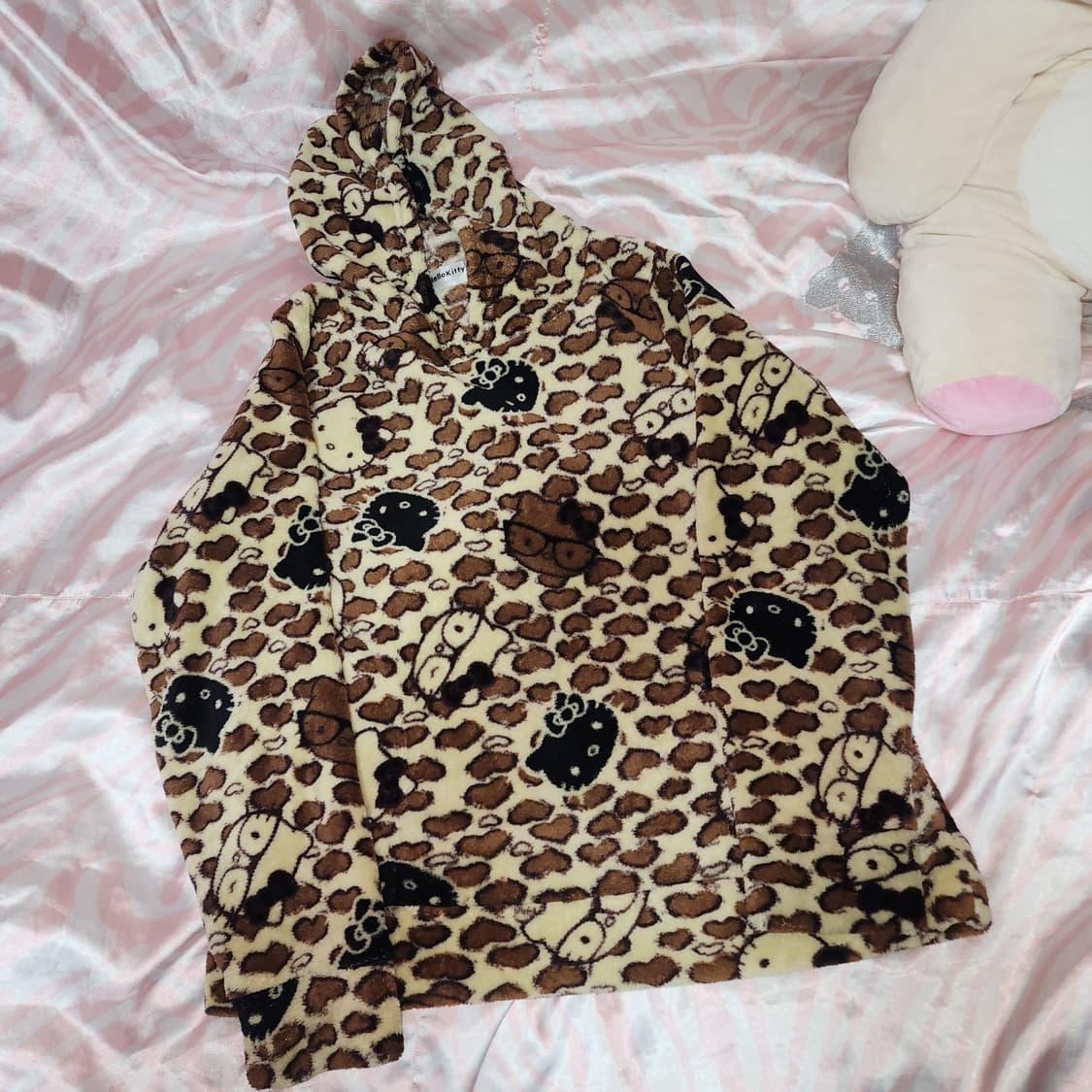 오네 갸루 안경 키티 호피 홈웨어 레오파드 후드 수면 잠옷 세트 상품이미지2