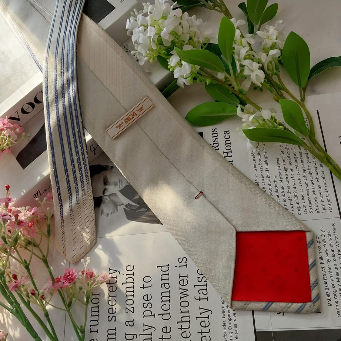 엠씨엠 실크 화이트 스트라이프 넥타이 9.5cm A+등급 K2021 상품이미지4