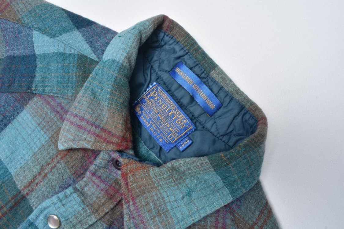 80S 펜들턴 울 체크 웨스턴 체크 셔츠 남방 L N0812 상품이미지5