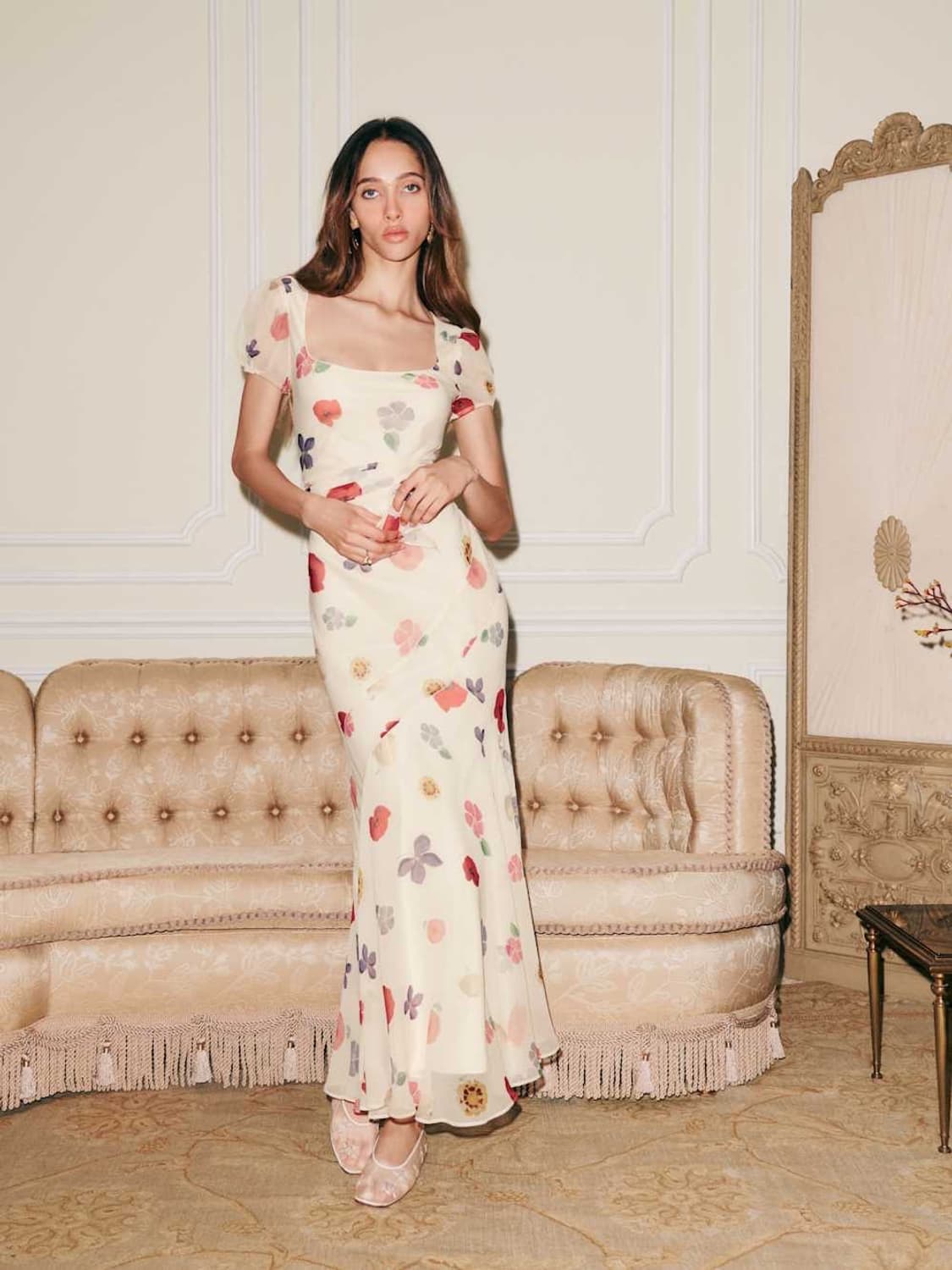 77사이즈) 리포메이션 wheeler 실크 쉬폰 드레스 플로럴 롱원피스 상품이미지5