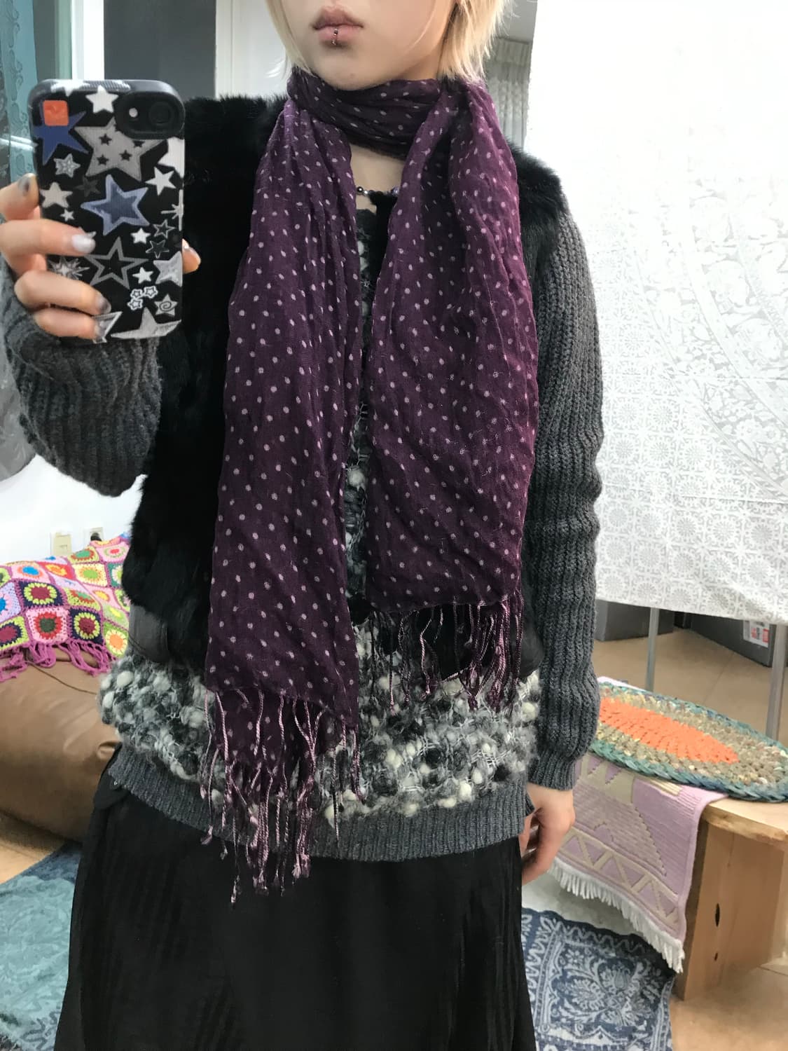 빈티지 퍼플 도트 머플러 스카프 상품이미지1