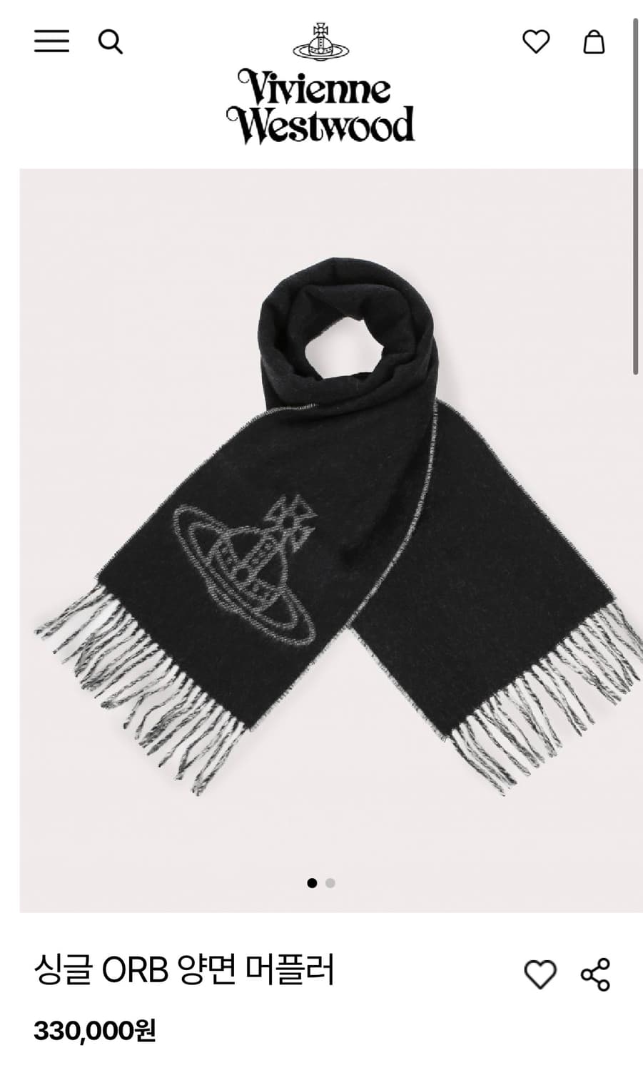 비비안웨스트우드 25fw 싱글 ORB 양면 머플러/블랙 상품이미지3