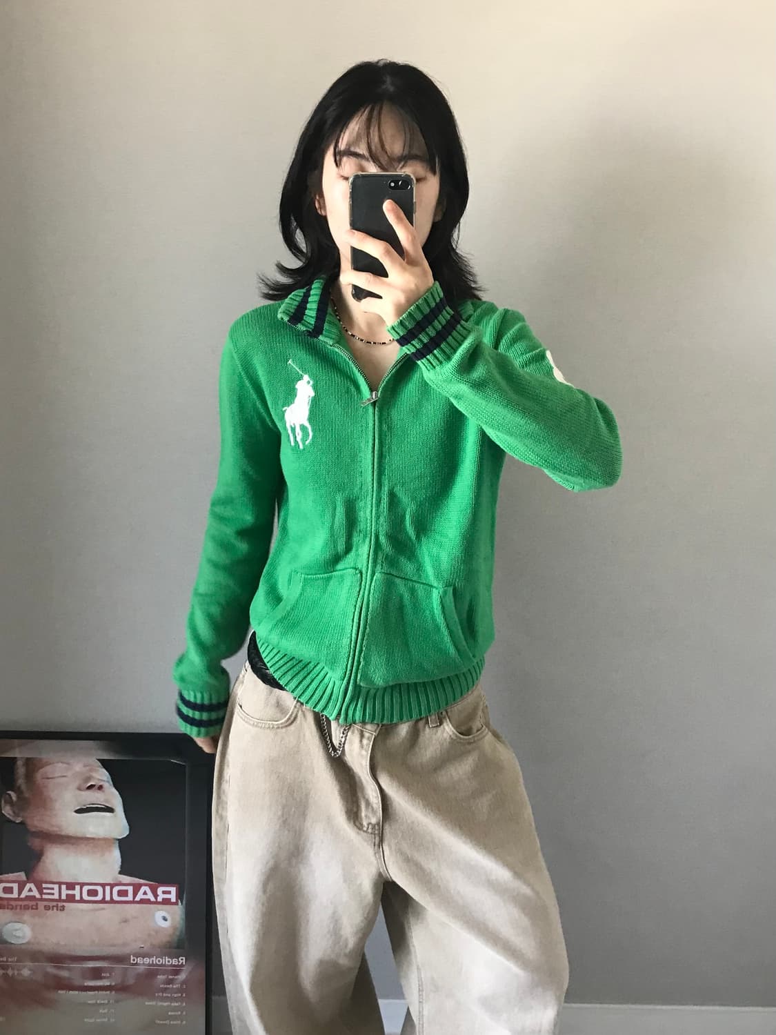 폴로 랄프로렌 빅포니로고 그린 니트 집업 상품이미지3