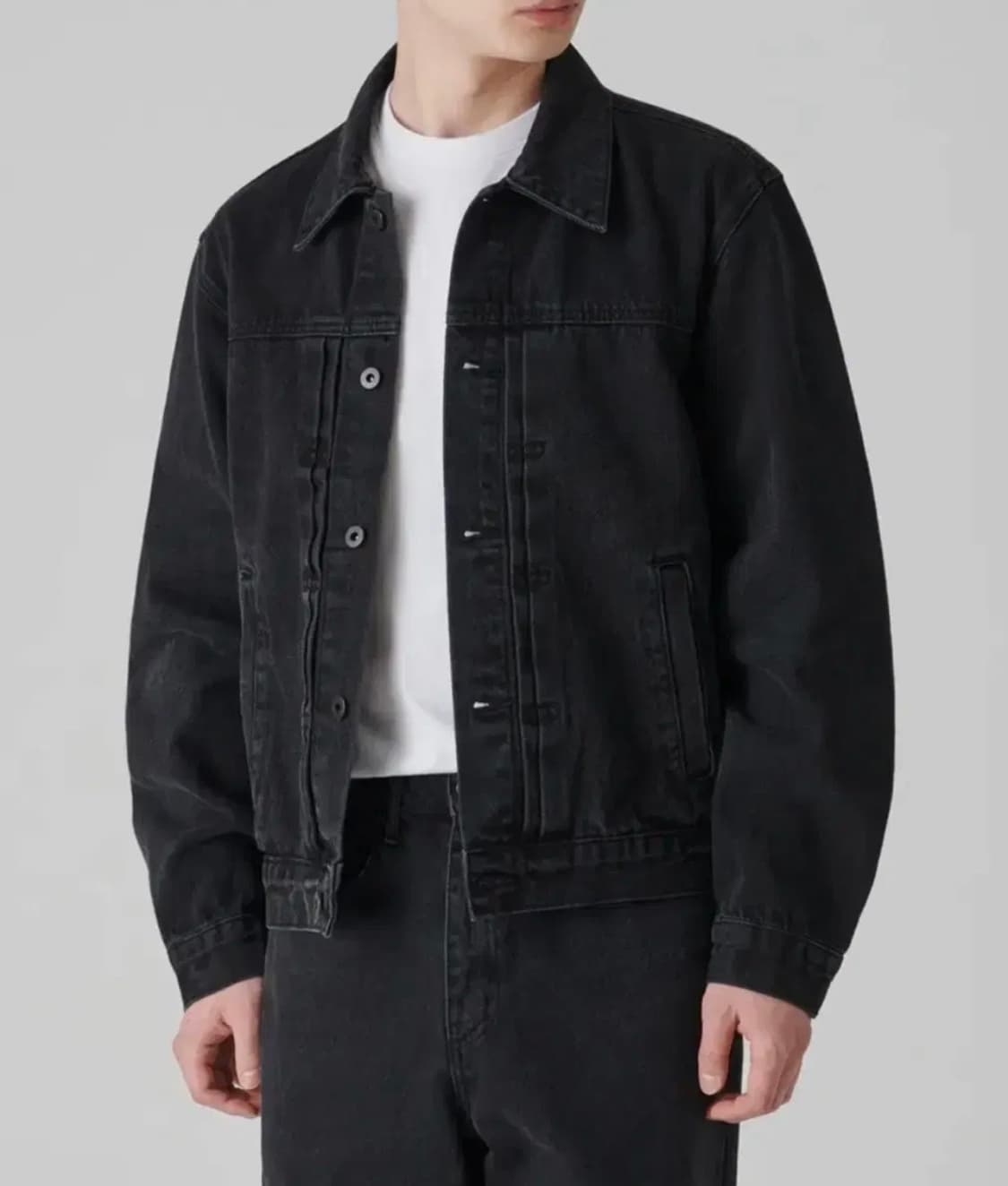 무신사 스탠다드 릴렉스드 플리츠 데님 트러커 재킷 워시드 블랙 [M] 상품이미지1