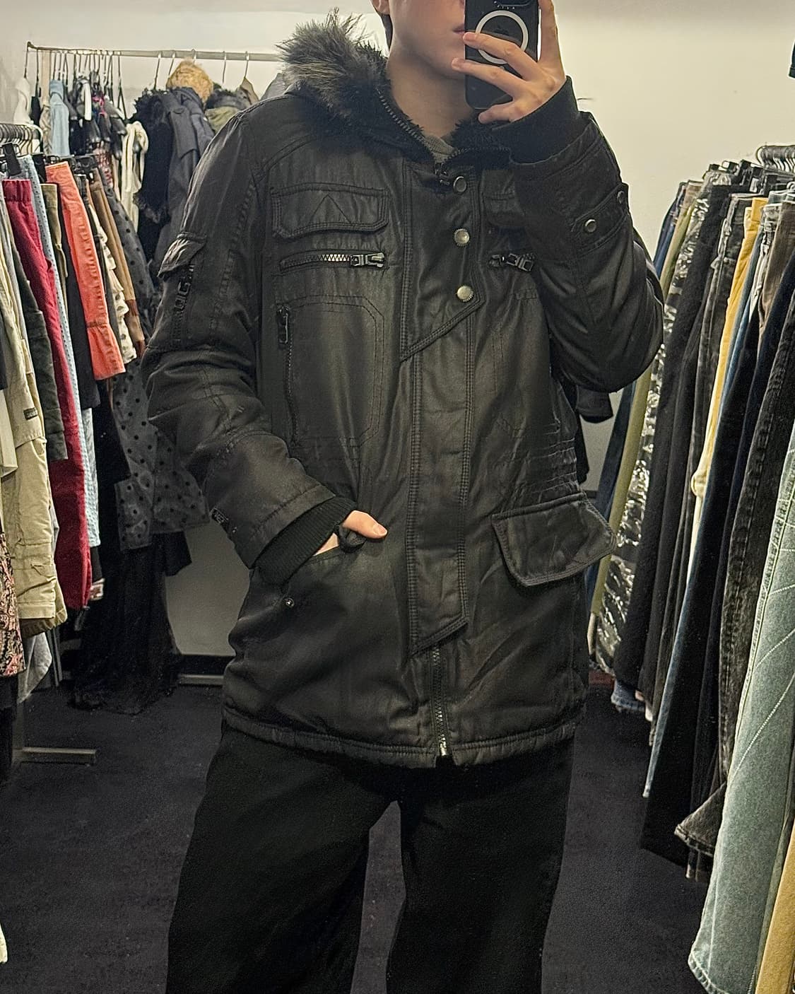 버커루 라쿤퍼 코팅 데님 패디드 야상 점퍼 n3b 개파카 고스 펑크 갸루 상품이미지1