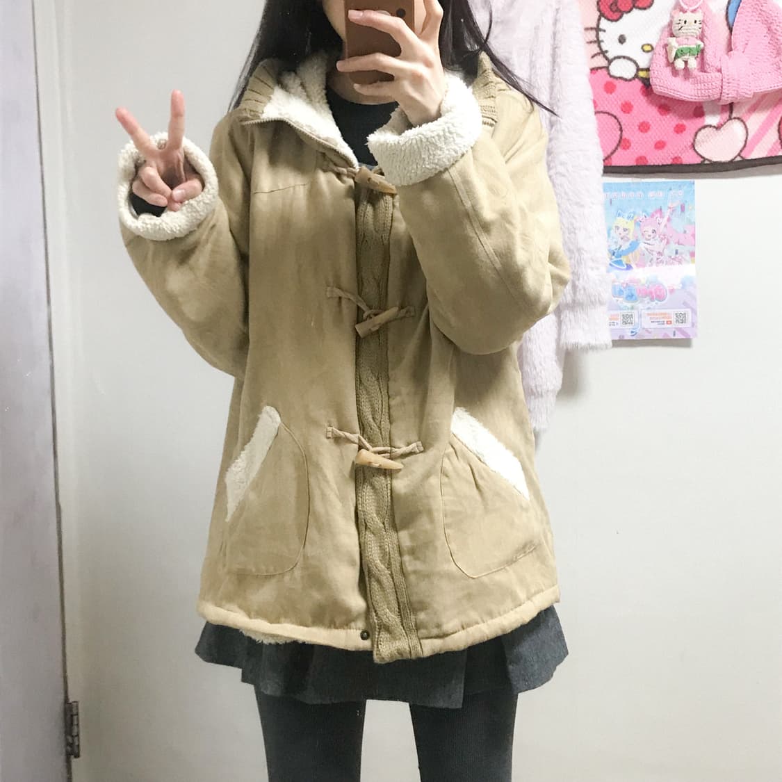 빈티지 떡볶이 더플 코트 히메갸루 로걀 라떼 모리걸 아오이유우 하구미 상품이미지1