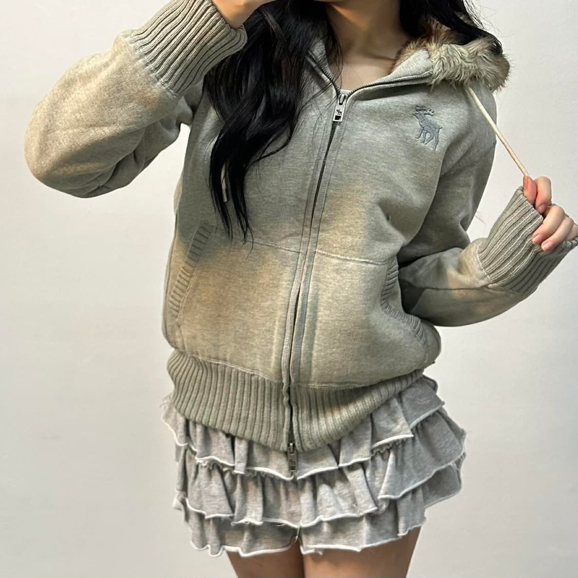 80-90s 아베크롬비 y2k 대장급 폭스퍼 울프죠 걸즈 봄버 자켓 후드 상품이미지1