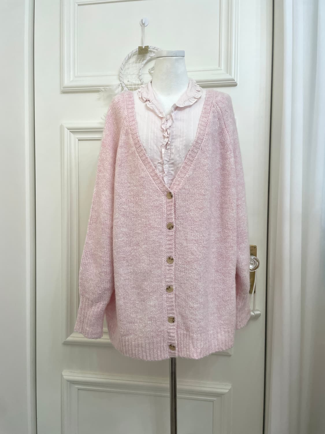pink melange back point over cardigan 상품이미지1