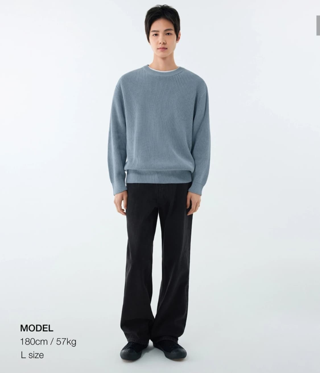 [무신사스탠다드]코튼 리브드 크루 넥 니트 [스카이 블루] M사이즈 상품이미지1