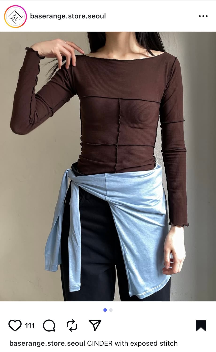 Baserange cinder 롱슬리브 티 브라운 s사이즈 상품이미지1