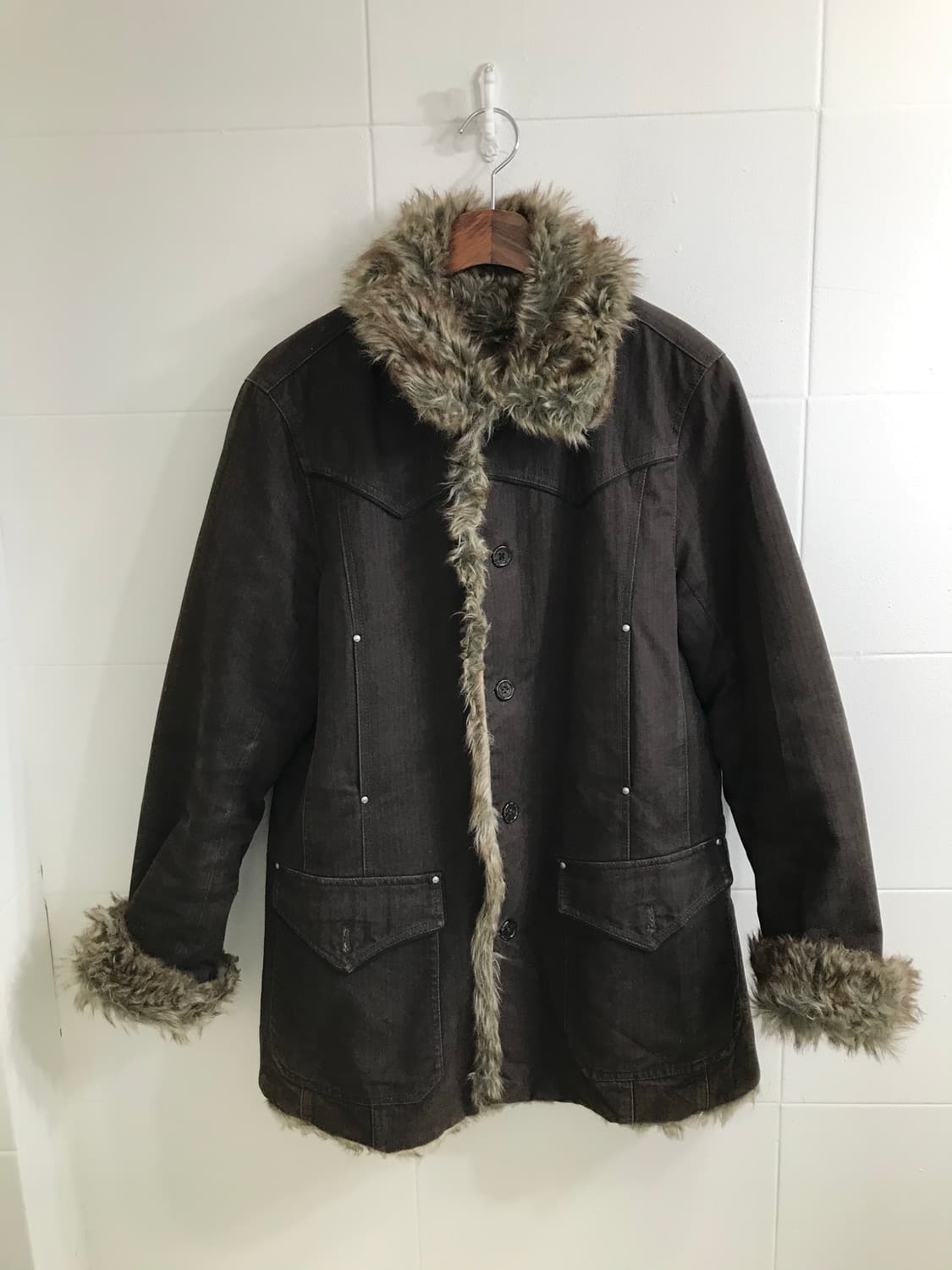 (세트 할인 가능) 빈티지 브라운 퍼 무스탕 자켓 상품이미지4