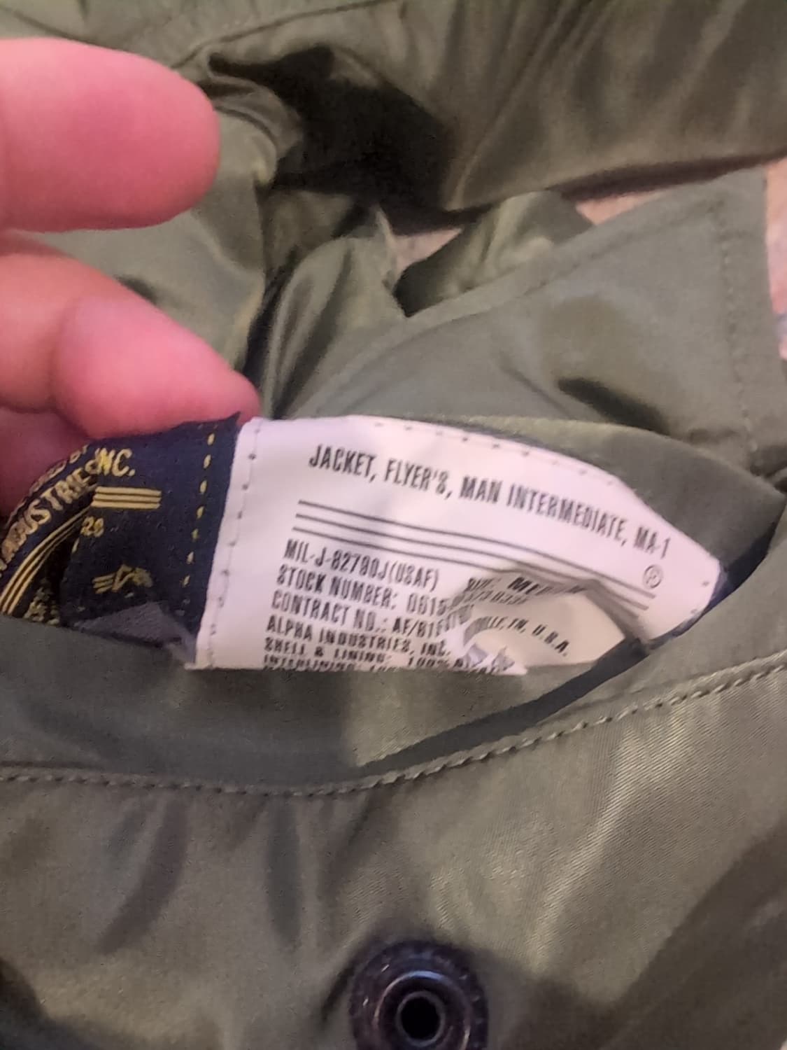 80s 미공군 납품용 알파인더스트리 MA-1 플라이트자켓 세이지 상품이미지3