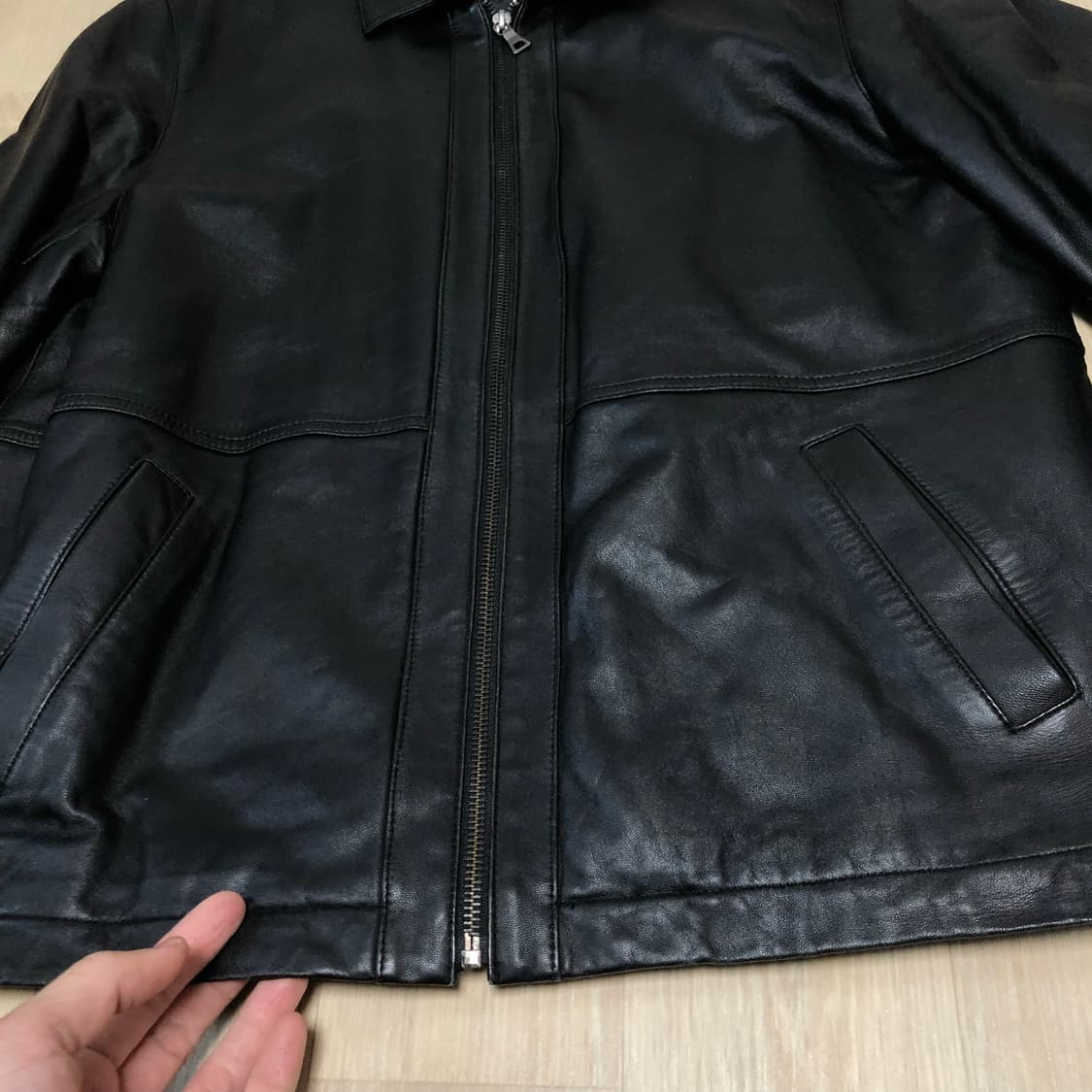 (100) 델피노 골프 소가죽 싱글 집업 가죽 자켓 블랙 상품이미지10
