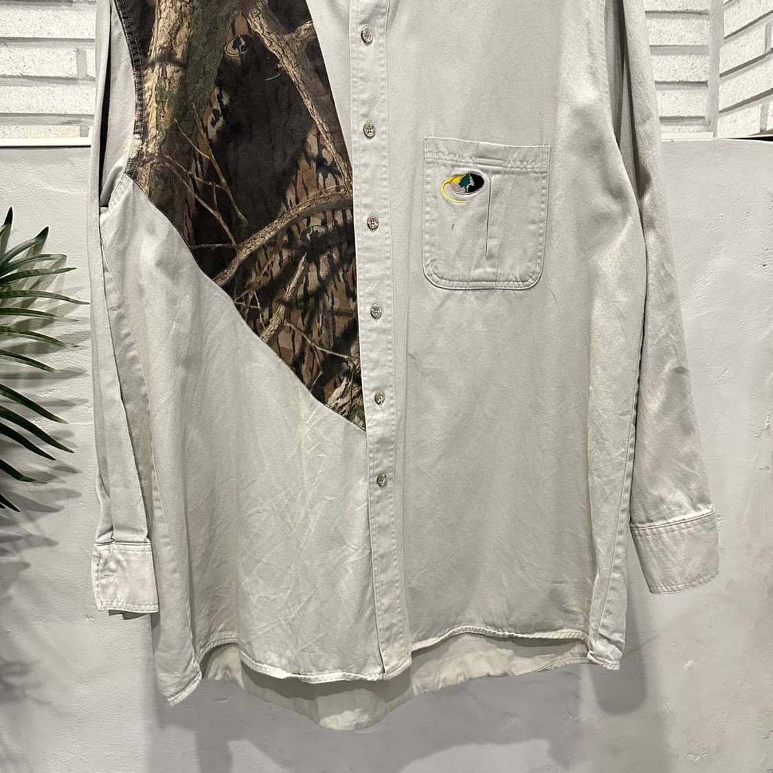 USA VINTAGE 워크셔츠 리얼트리 패턴 배색 원포켓 디테일 아이보리 상품이미지4