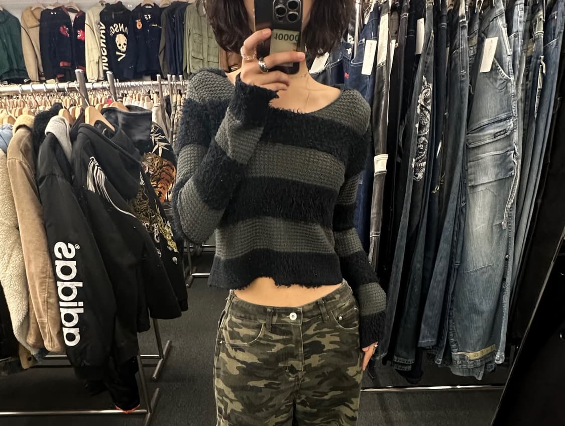 OS)Plein de vie 빈티지 Y2K 그런지 스트라이프 니트 상품이미지1