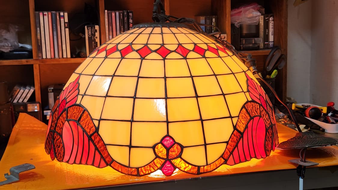 엔틱 스테인드글라스 펜던트 조명(대형, 오팔레센트, 황동주물, 노네임) 상품이미지8