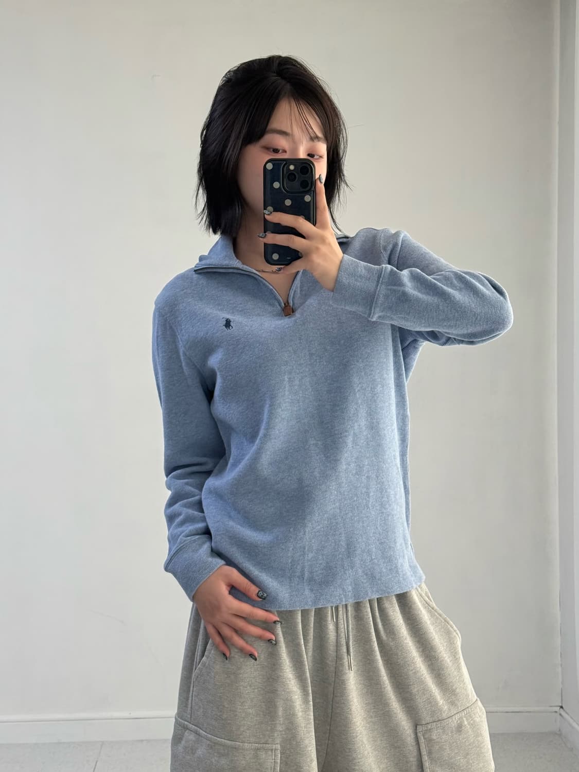 폴로 스카이블루 니트 반집업 상품이미지1