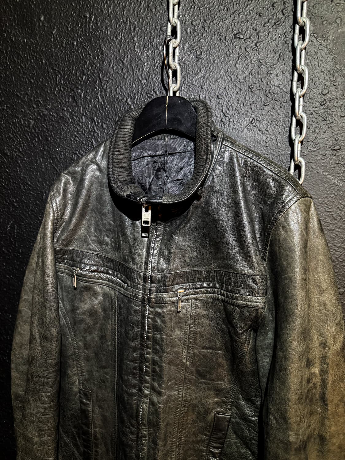 ABAHOUSE – Leather Stand Collar Jacket   상품이미지2